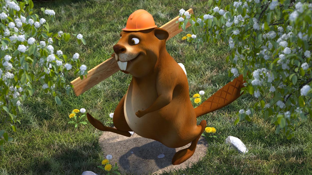 3D Cartoon Beaver with Tools Set Rigged