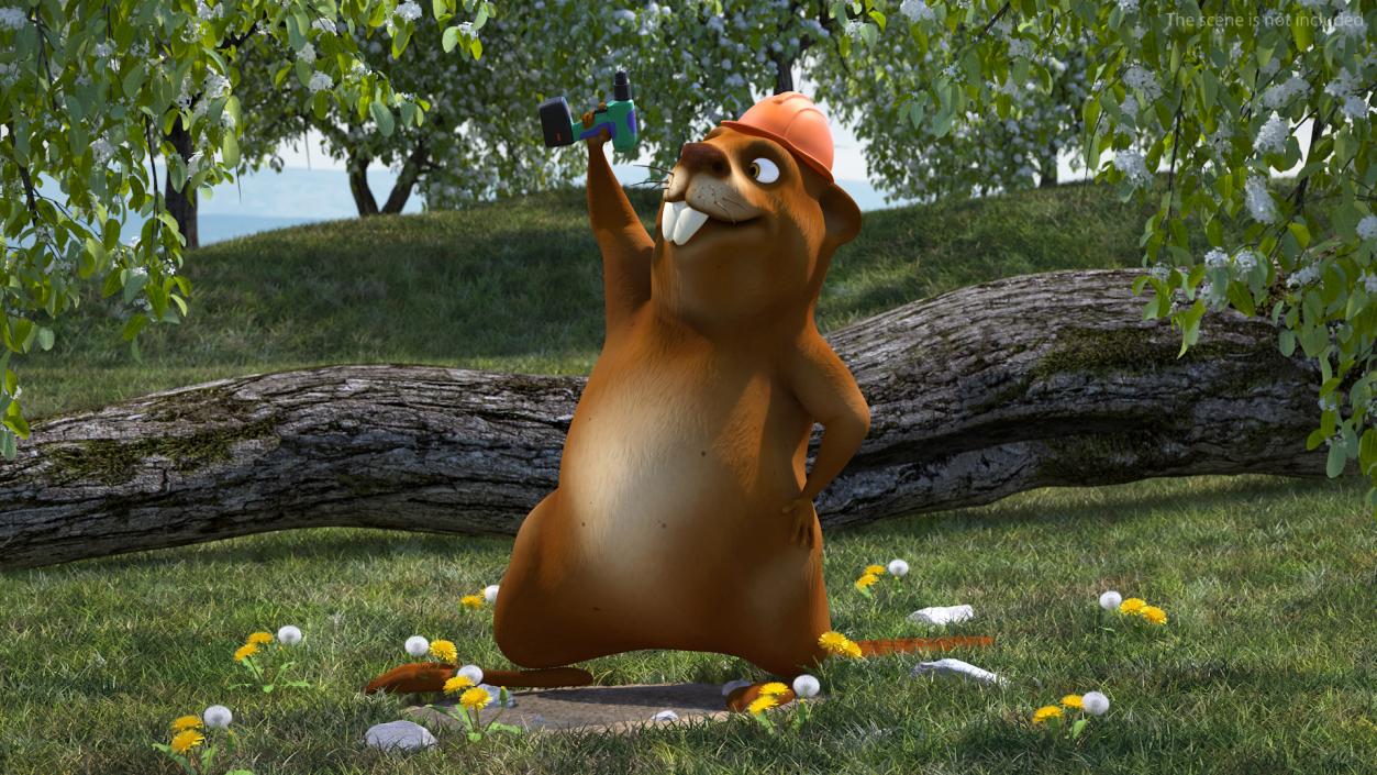 3D Cartoon Beaver with Tools Set Rigged