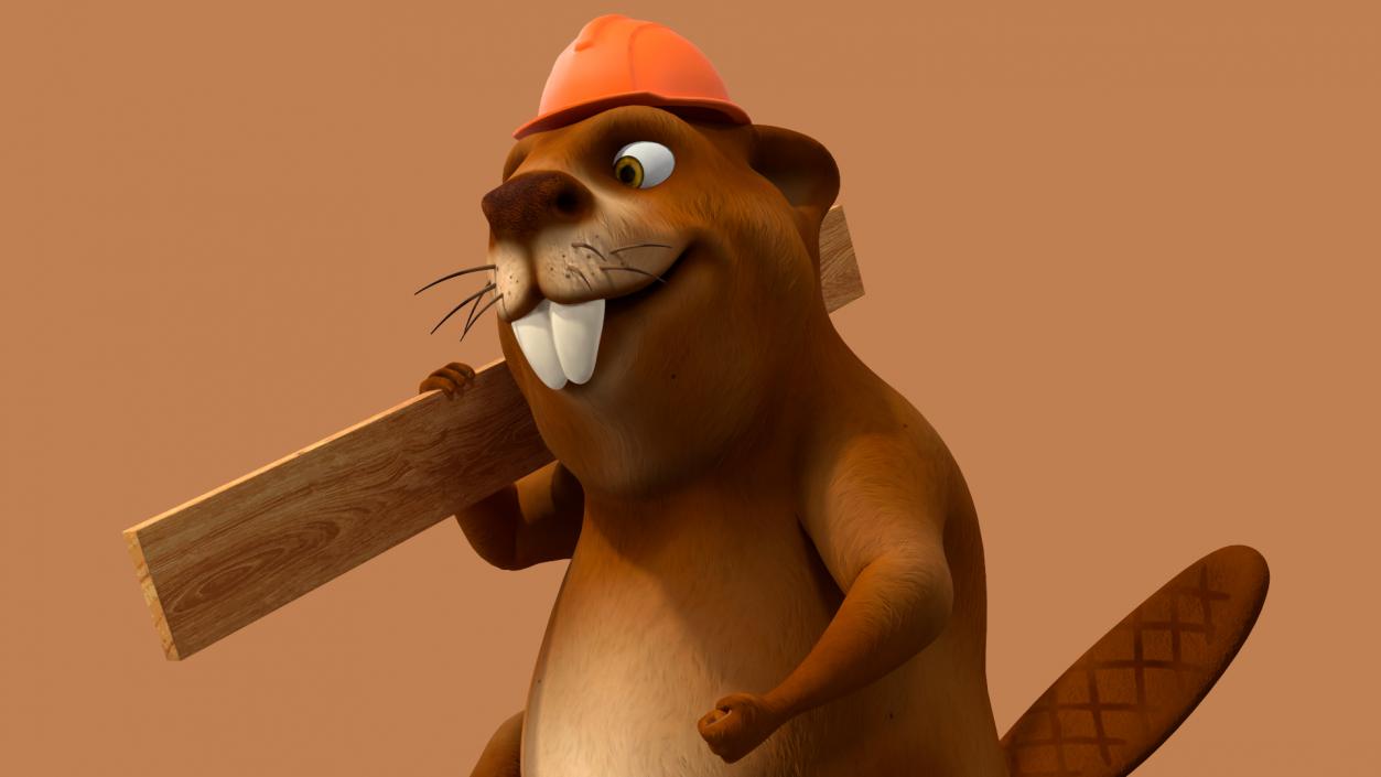 3D Cartoon Beaver with Tools Set Rigged