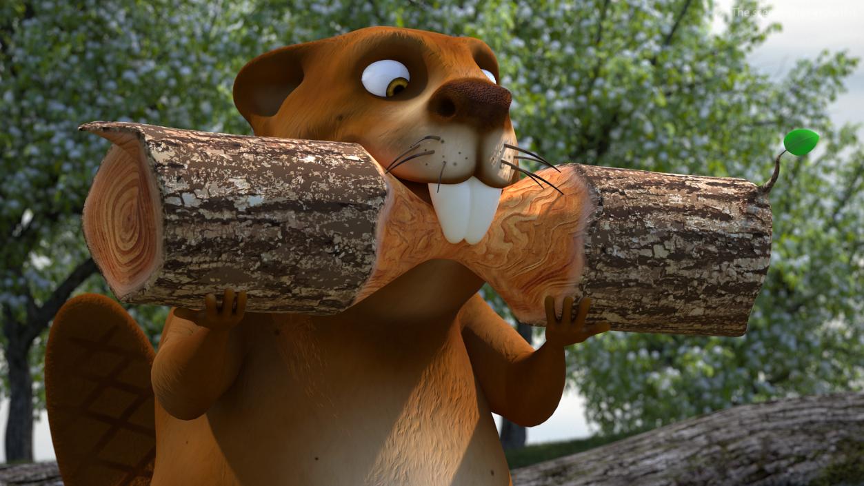 3D Cartoon Beaver with Tools Set Rigged