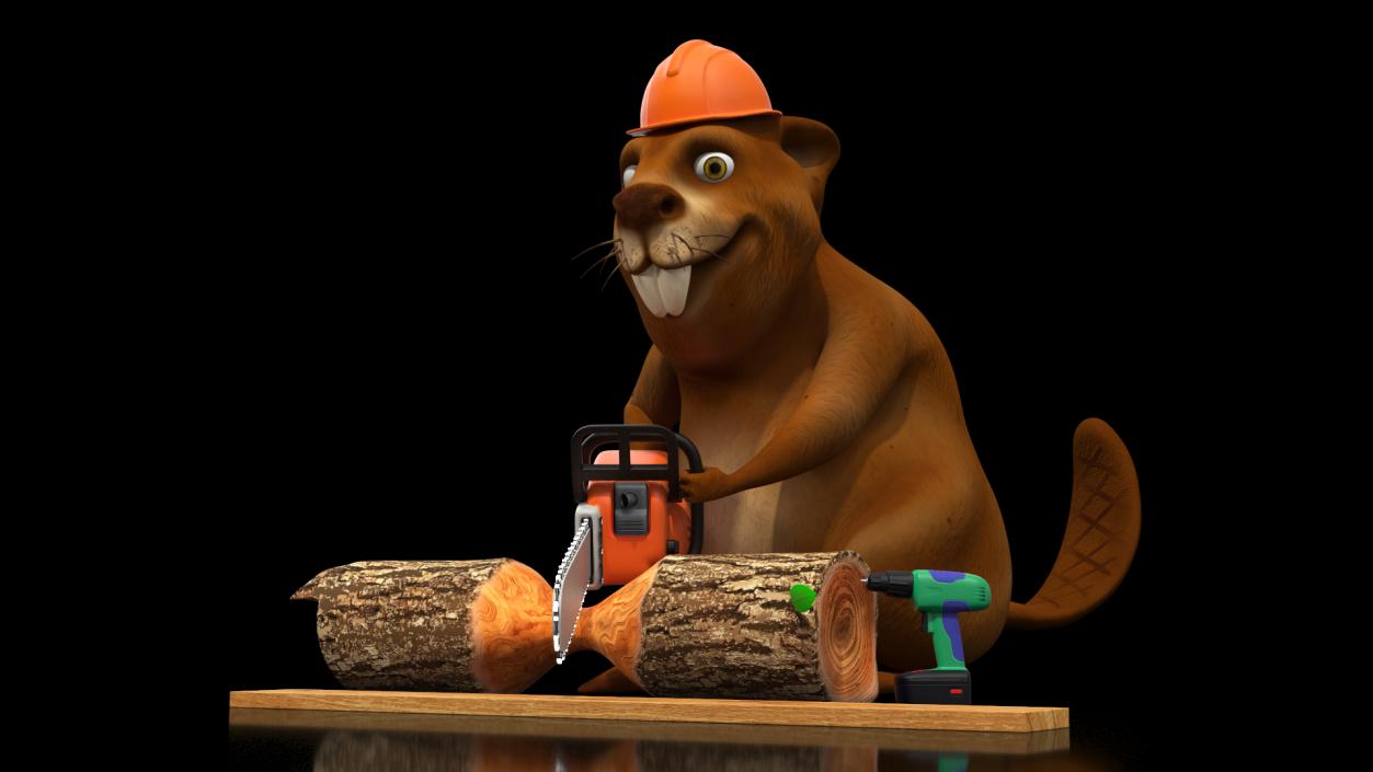 3D Cartoon Beaver with Tools Set Rigged