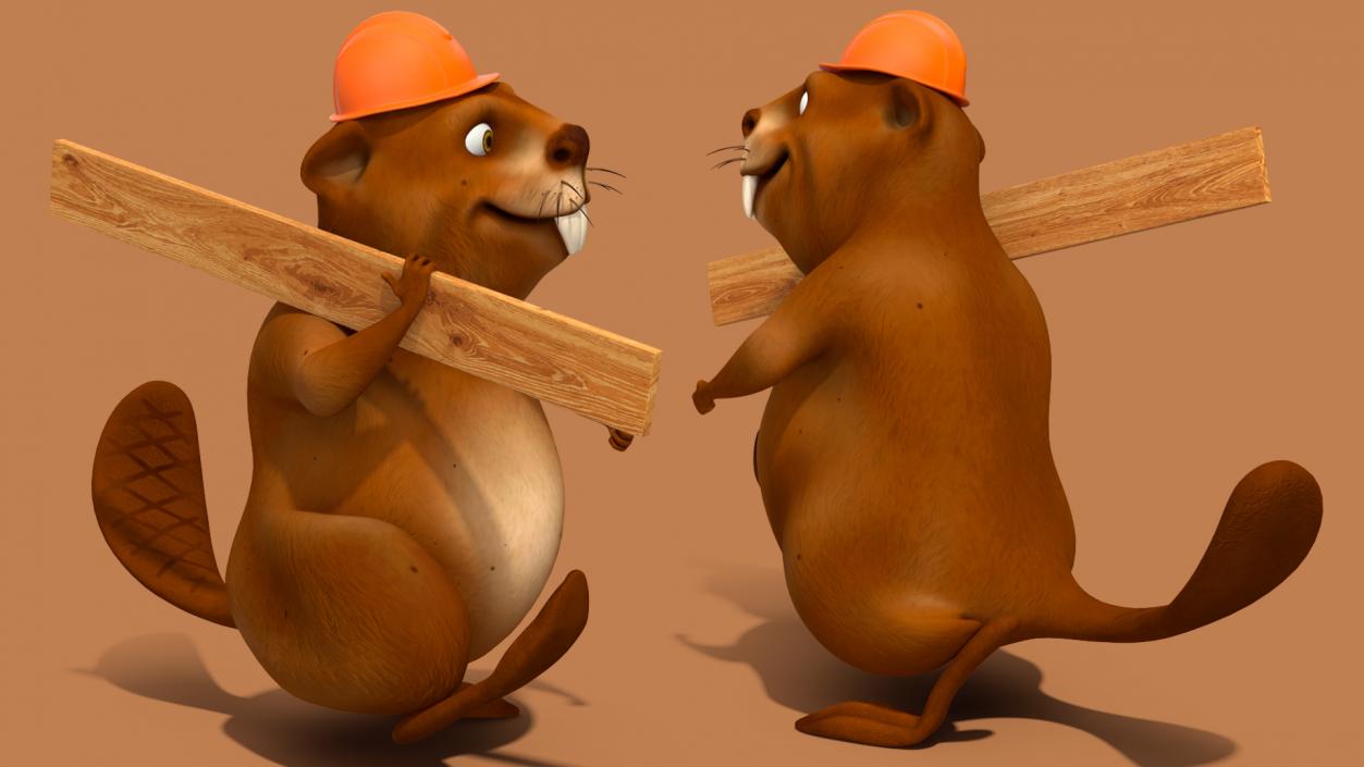 3D Cartoon Beaver with Tools Set Rigged