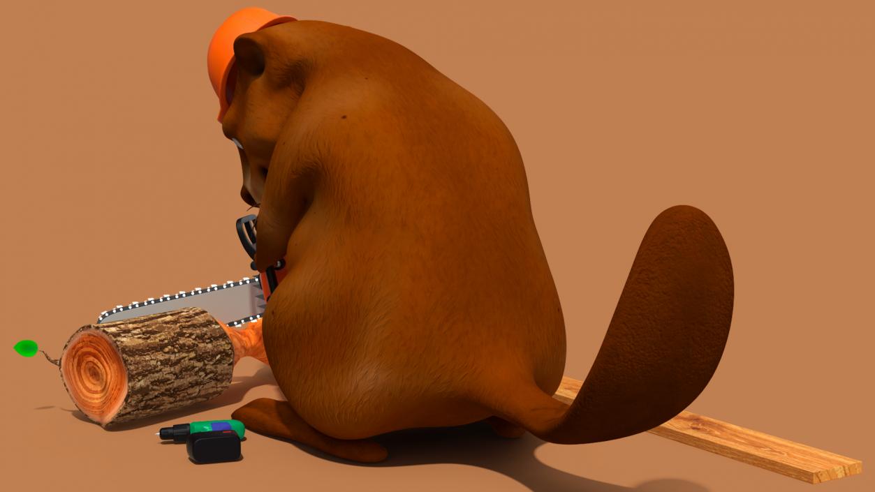 3D Cartoon Beaver with Tools Set Rigged