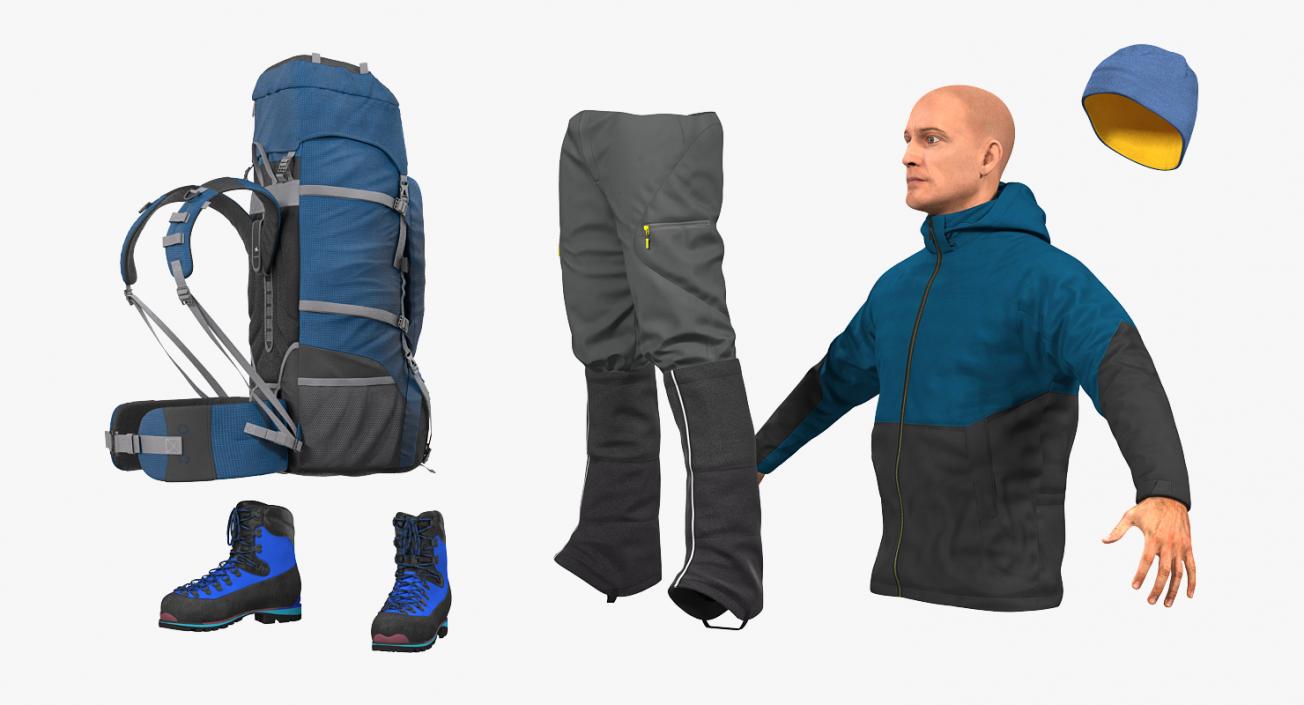 Winter Hiking Clothes Men with Backpack 3D model