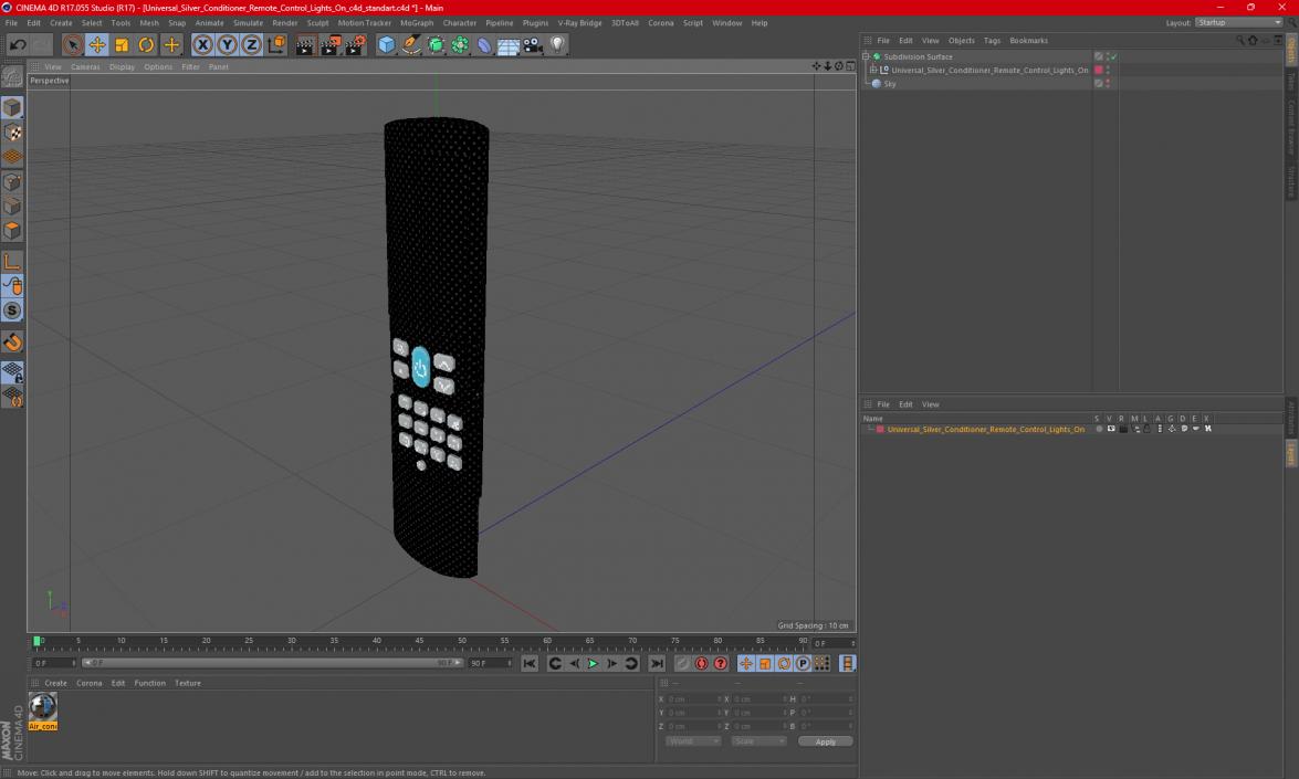 3D model Universal Silver Conditioner Remote Control Lights On 2