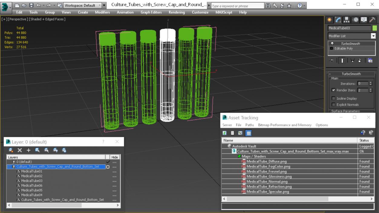 Culture Tubes with Screw Cap and Round Bottom Set 3D model