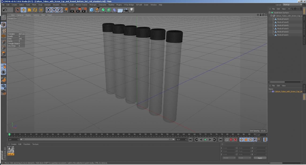 Culture Tubes with Screw Cap and Round Bottom Set 3D model