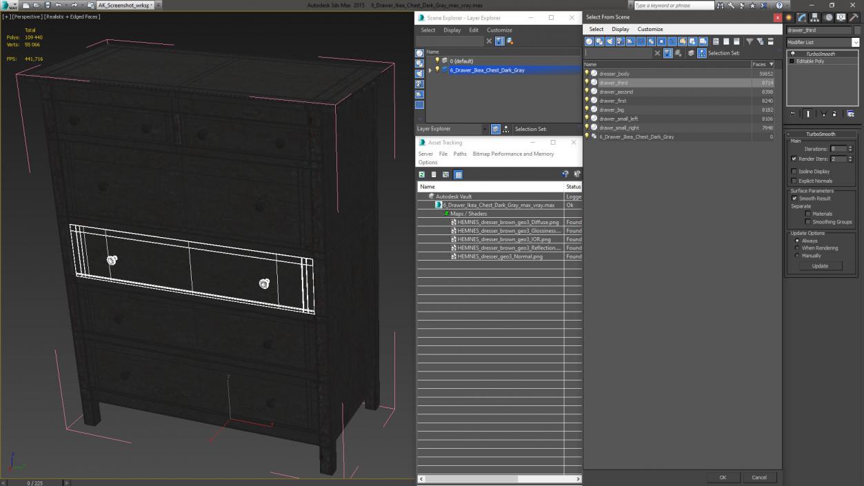 6 Drawer Ikea Chest Dark Gray 3D model