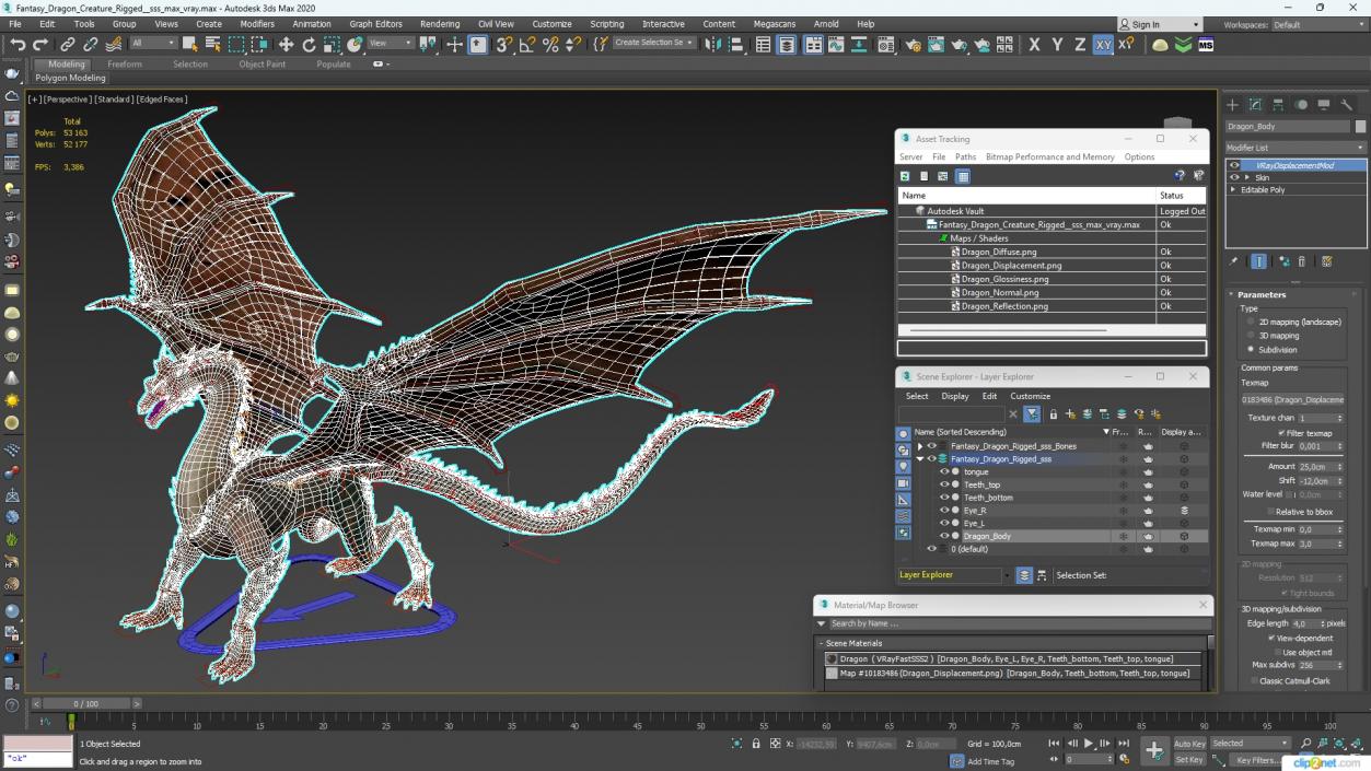 Fantasy Dragon Creature Rigged for Cinema 4D 3D model