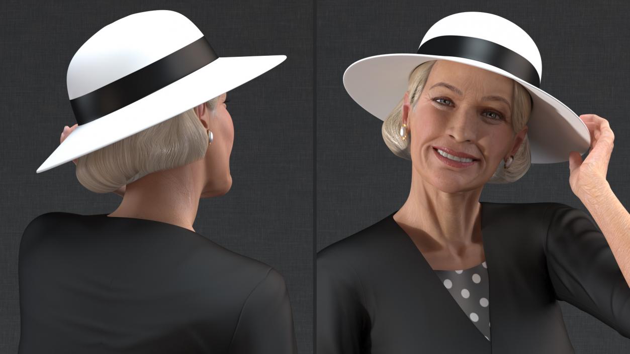 Old Lady wearing Casual Party Dress Rigged 3D