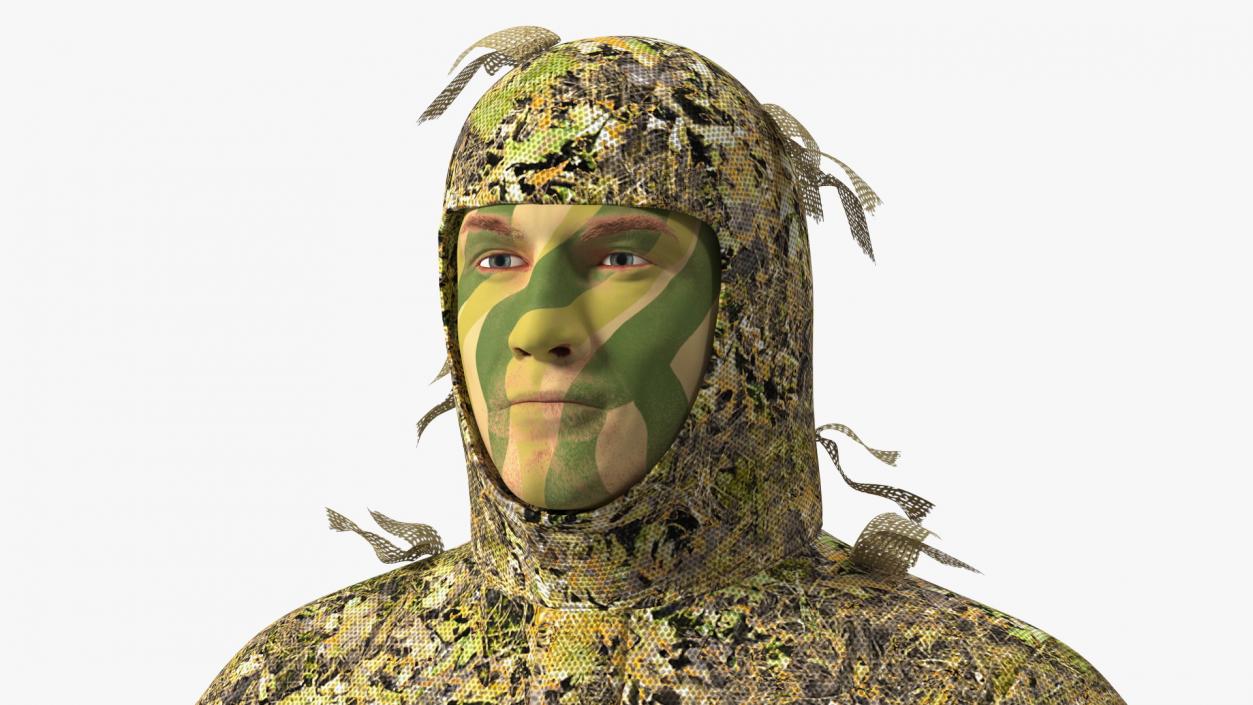 3D Sniper in Ghillie Suit Rigged for Maya model