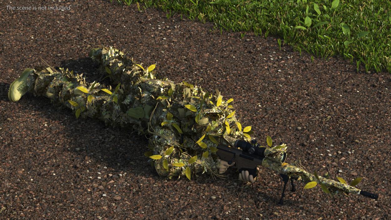 3D Sniper in Ghillie Suit Rigged for Maya model