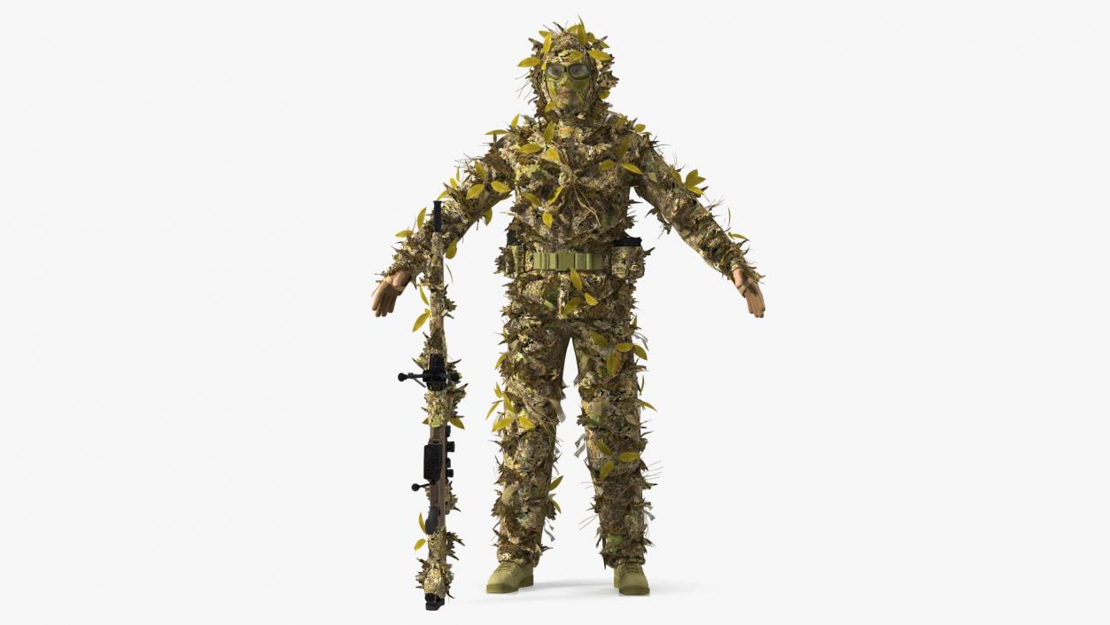 3D Sniper in Ghillie Suit Rigged for Cinema 4D model