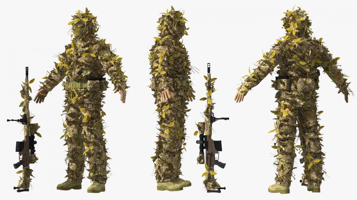 Sniper in Ghillie Suit Rigged 3D model