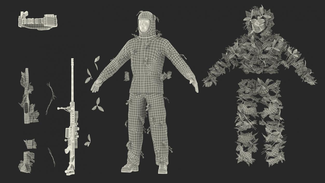 Sniper in Ghillie Suit Rigged 3D model