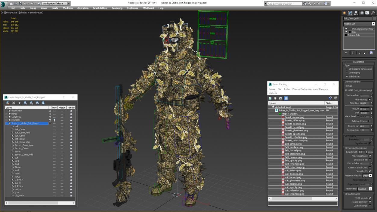 3D Sniper in Ghillie Suit Rigged for Modo model