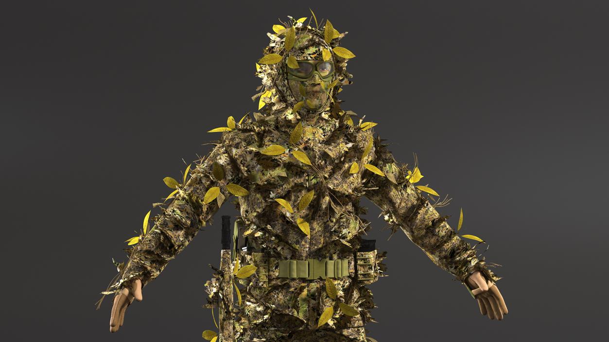 3D Sniper in Ghillie Suit Rigged for Cinema 4D model