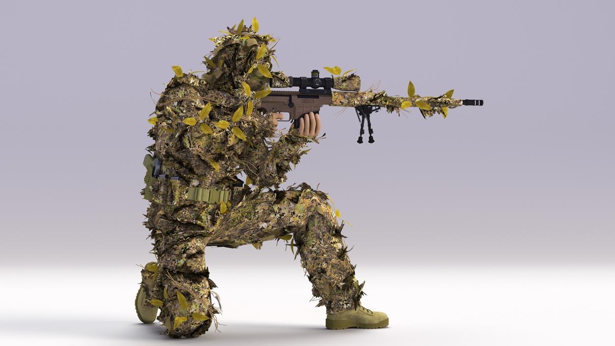 Sniper in Ghillie Suit Rigged 3D model