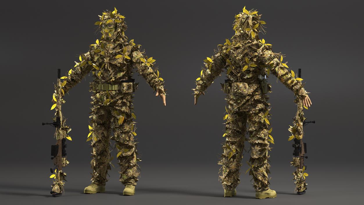 3D Sniper in Ghillie Suit Rigged for Modo model