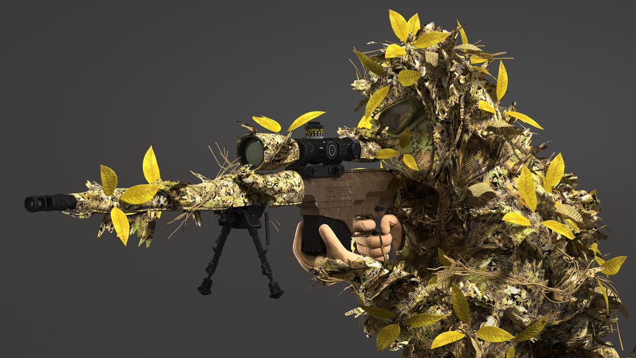 3D Sniper in Ghillie Suit Rigged for Maya model