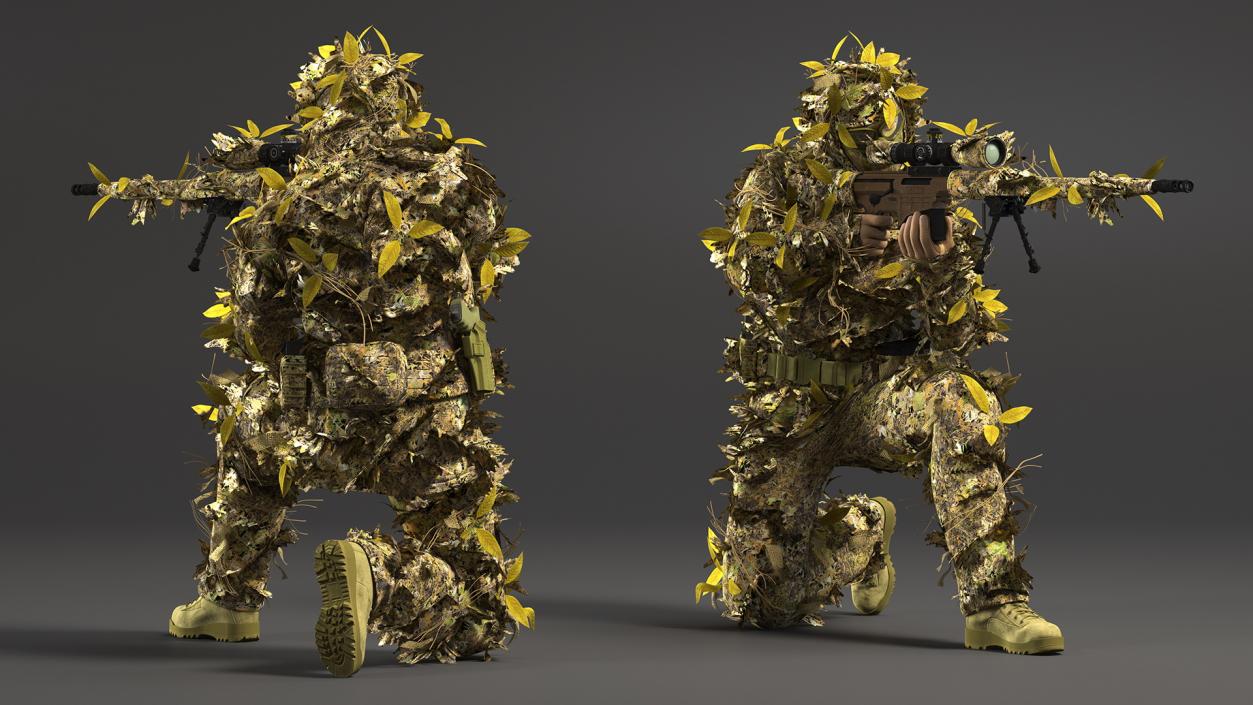 Sniper in Ghillie Suit Rigged 3D model