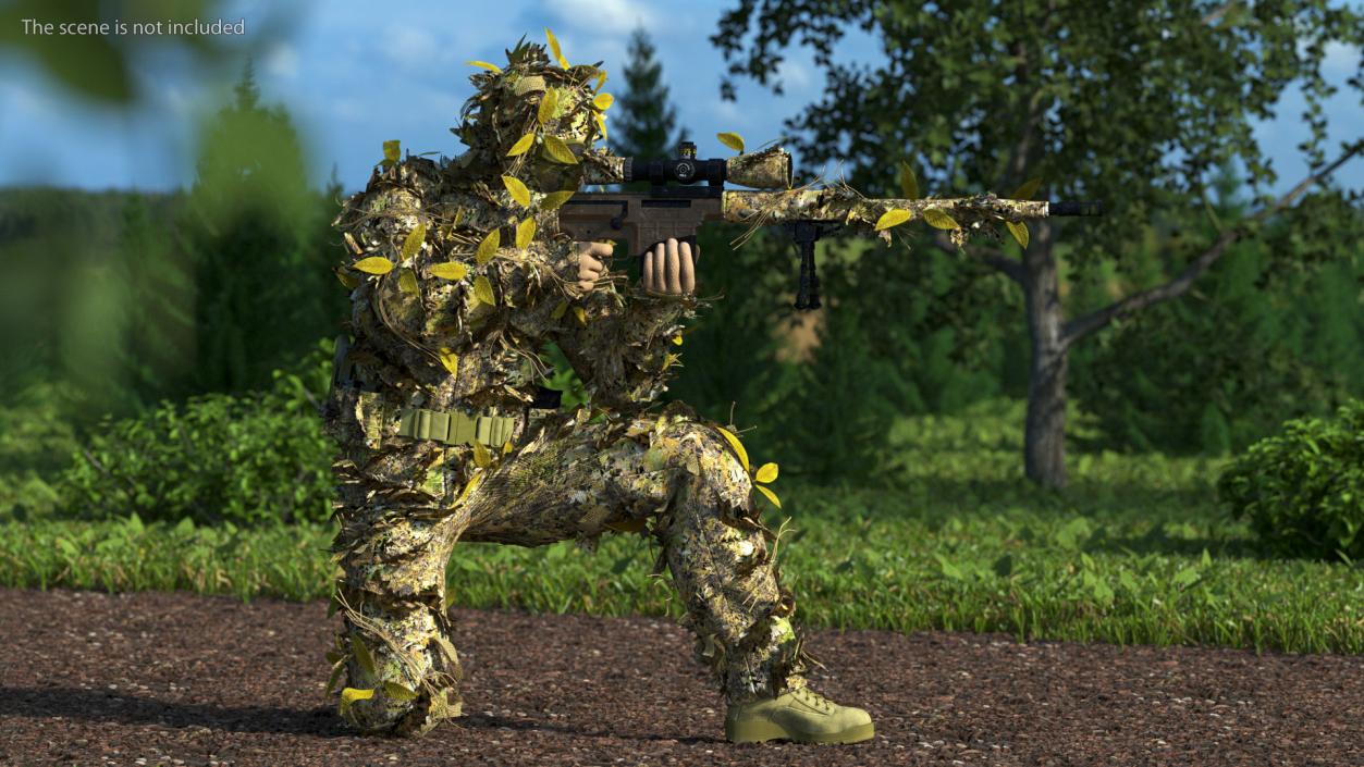 3D Sniper in Ghillie Suit Rigged for Maya model