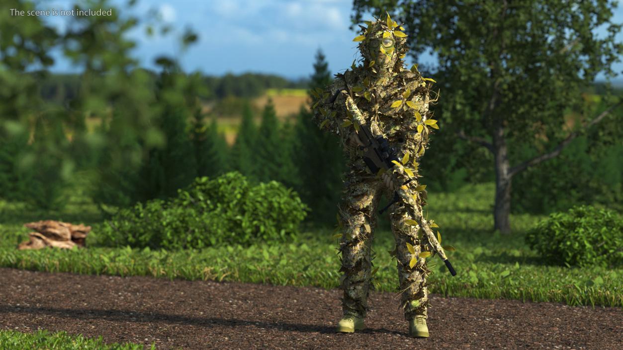 3D Sniper in Ghillie Suit Rigged for Cinema 4D model