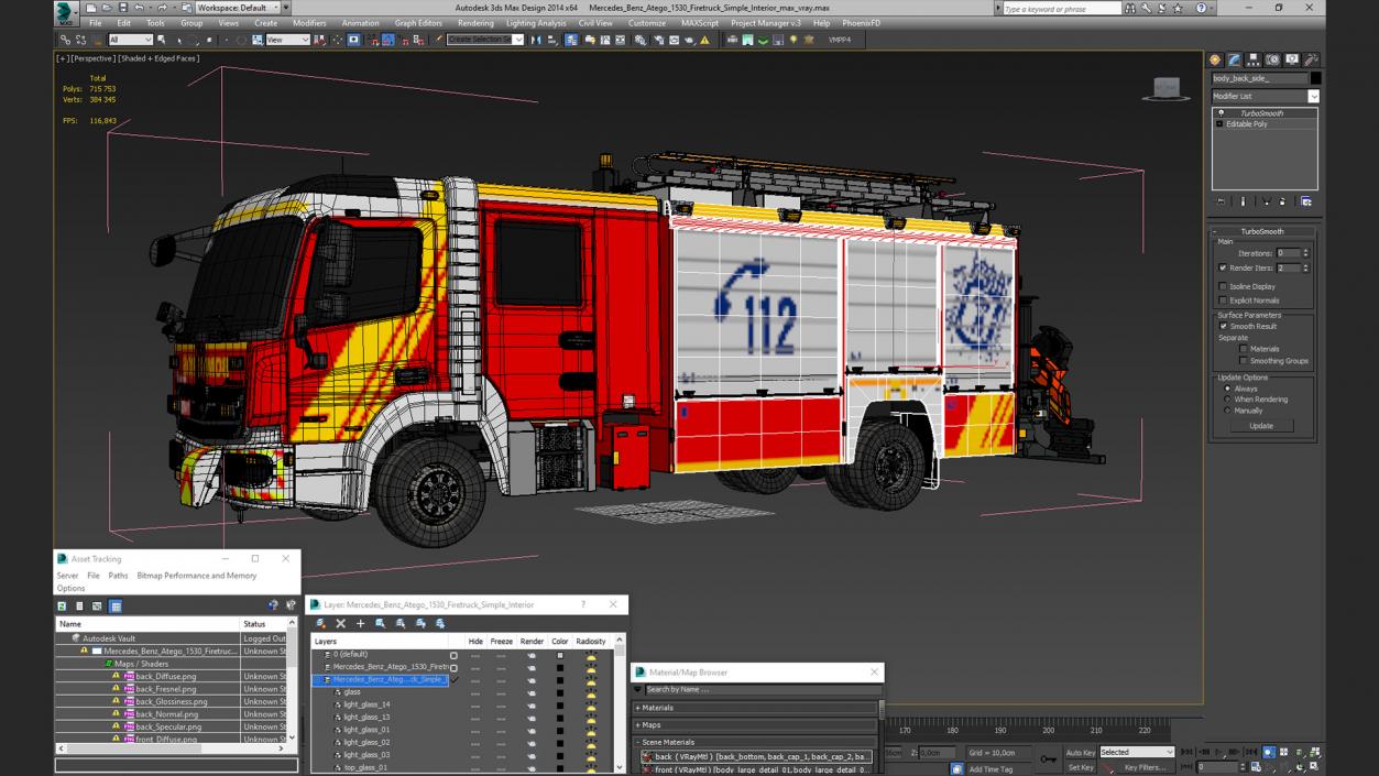 3D model Mercedes Benz Atego 1530 Firetruck Simple Interior