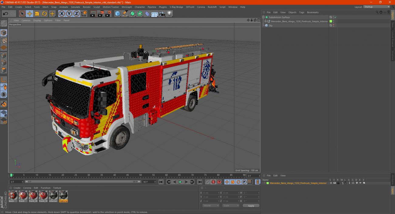 3D model Mercedes Benz Atego 1530 Firetruck Simple Interior