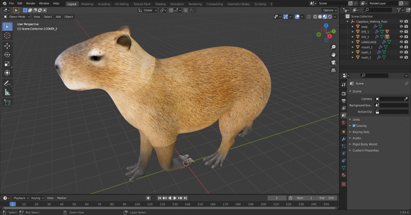 3D Capybara Walking Pose