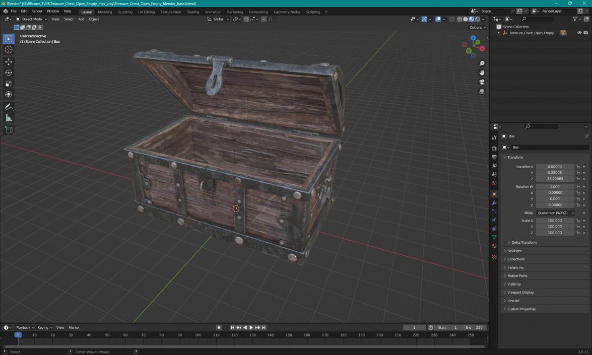 3D model Treasure Chest Open Empty