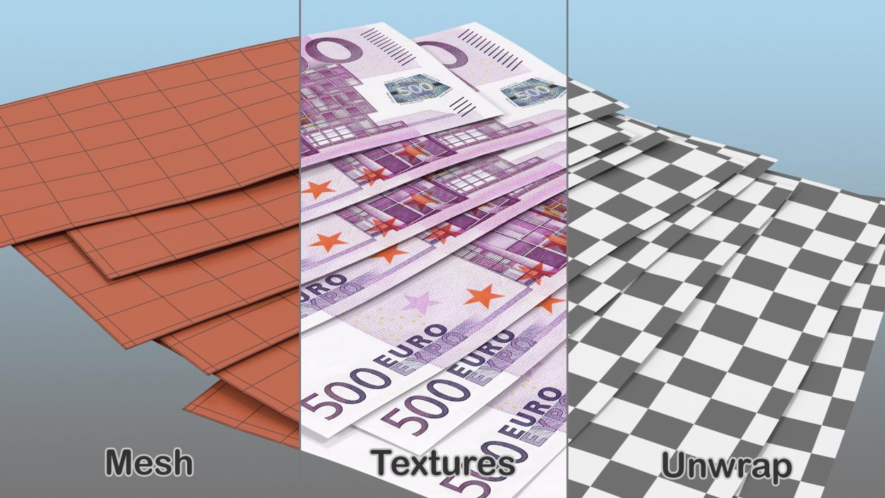 3D Paper Banknotes Euro 500 Bundle