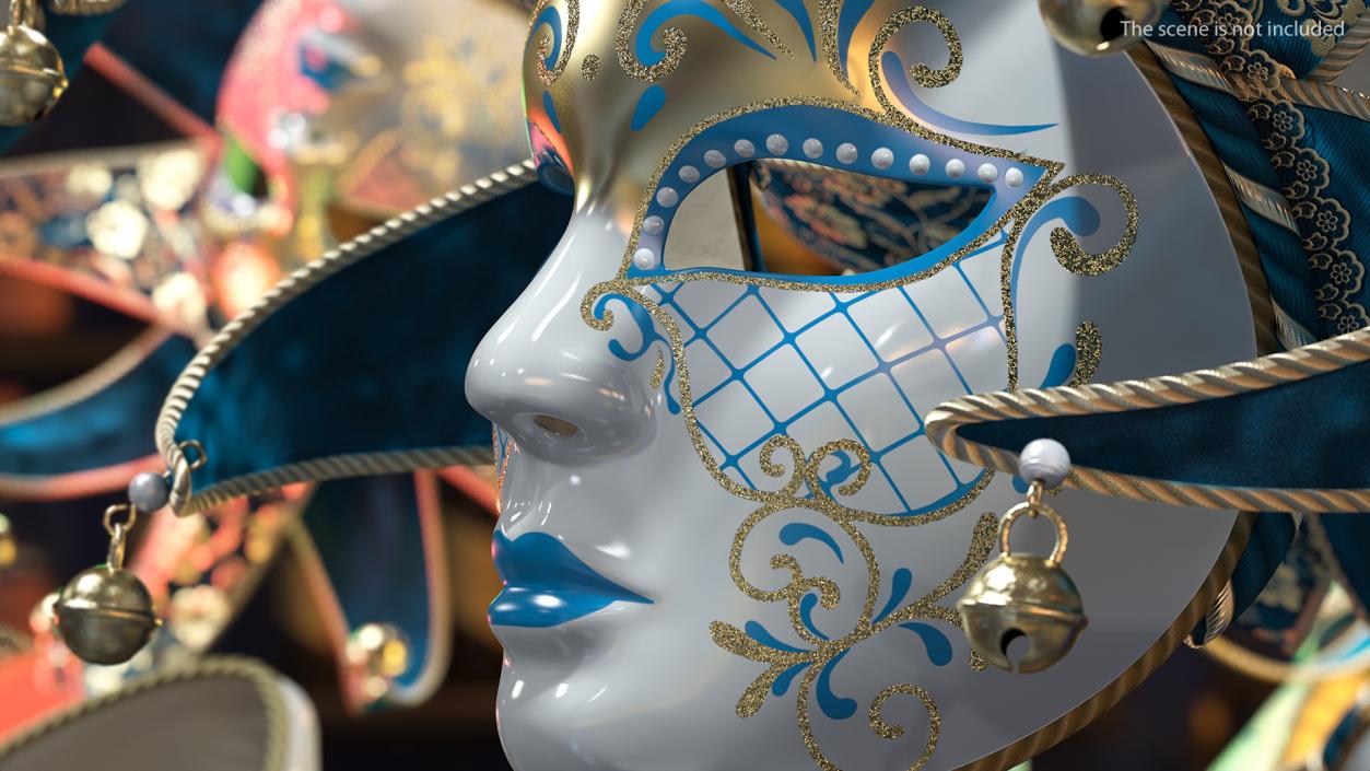 Blue Venetian Full Face Carnival Mask 3D