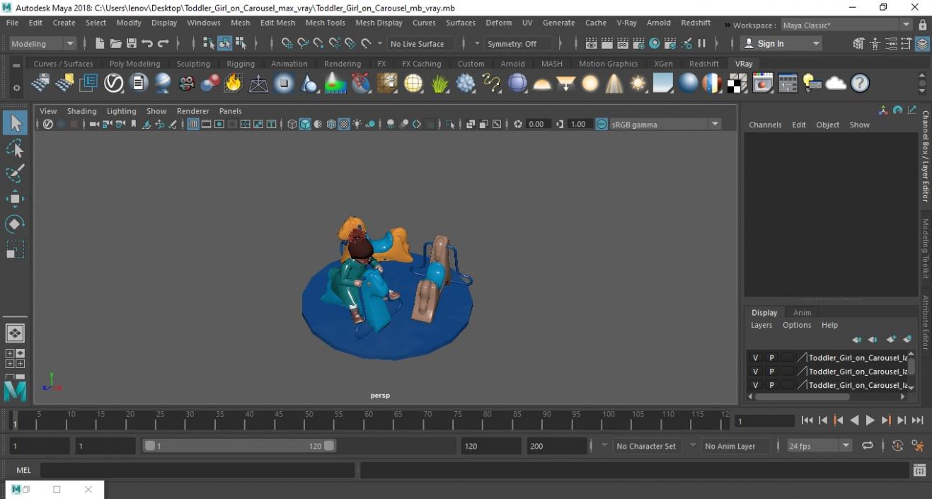 Toddler Girl on Carousel 3D model
