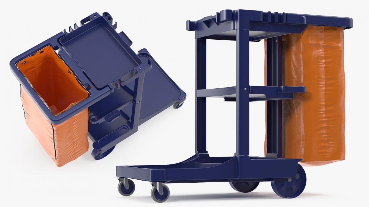 Multi Shelf Cleaning Cart with Bag 3D model