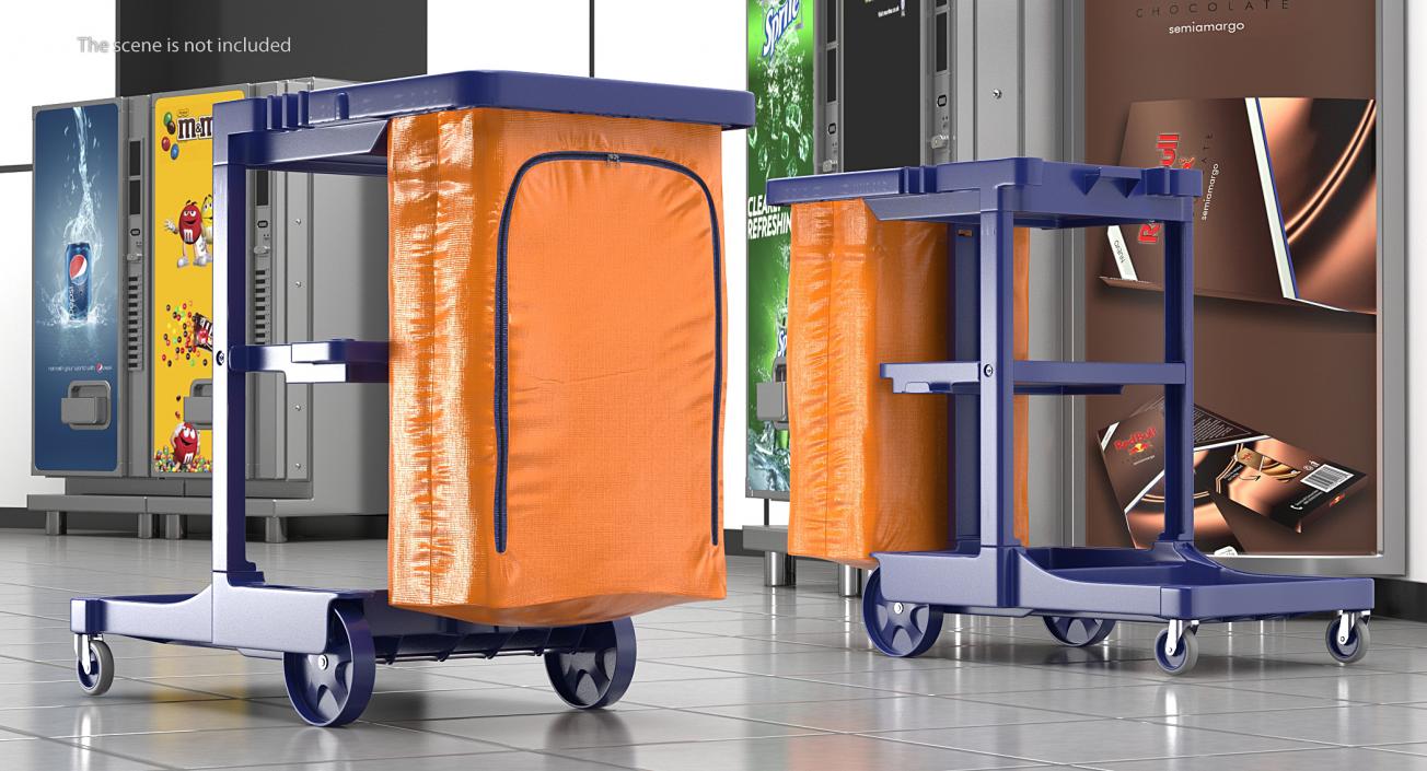 Multi Shelf Cleaning Cart with Bag 3D model