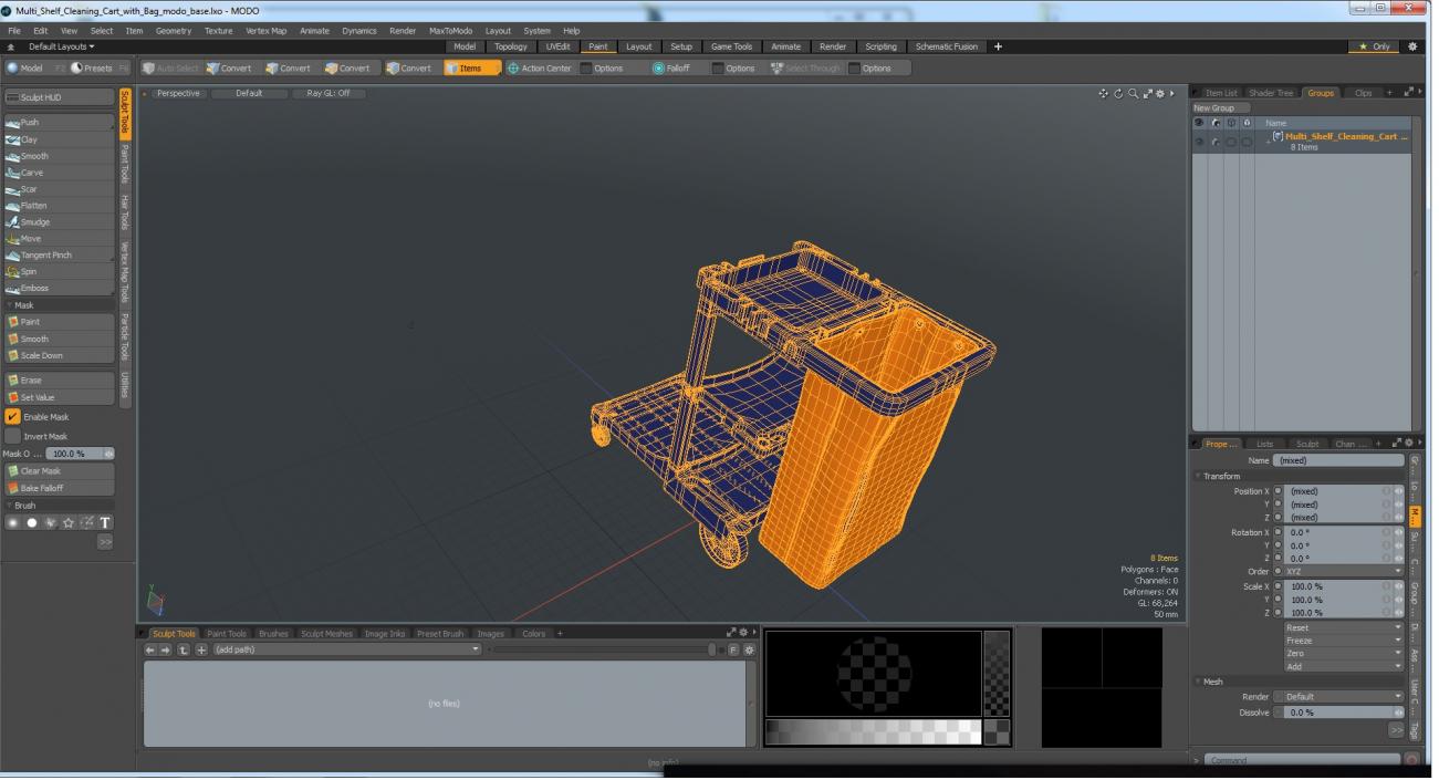 Multi Shelf Cleaning Cart with Bag 3D model