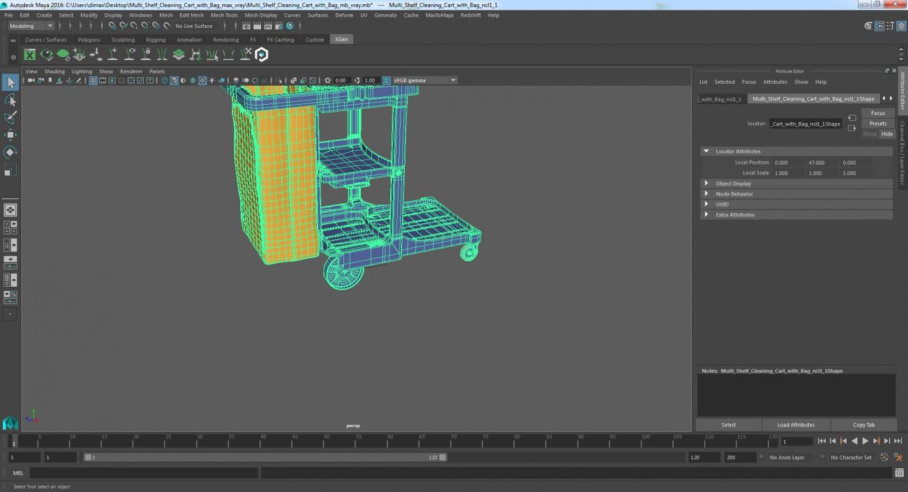 Multi Shelf Cleaning Cart with Bag 3D model