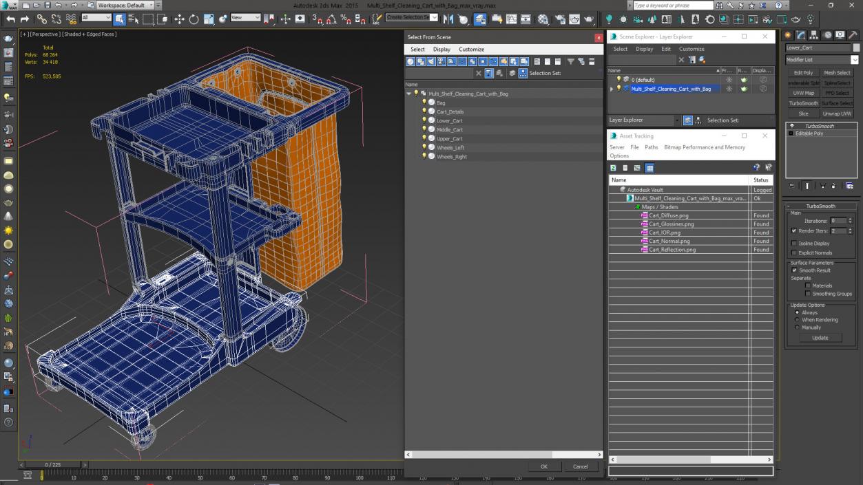 Multi Shelf Cleaning Cart with Bag 3D model