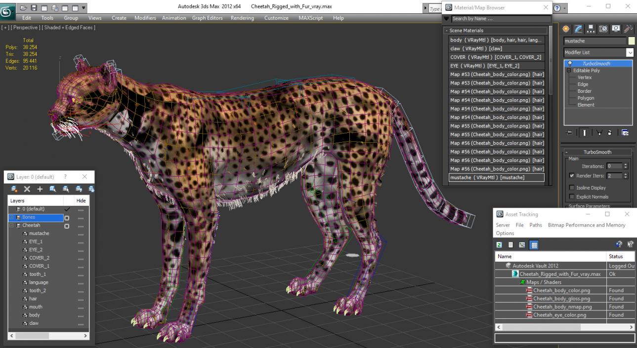 3D Cheetah Rigged with Fur model