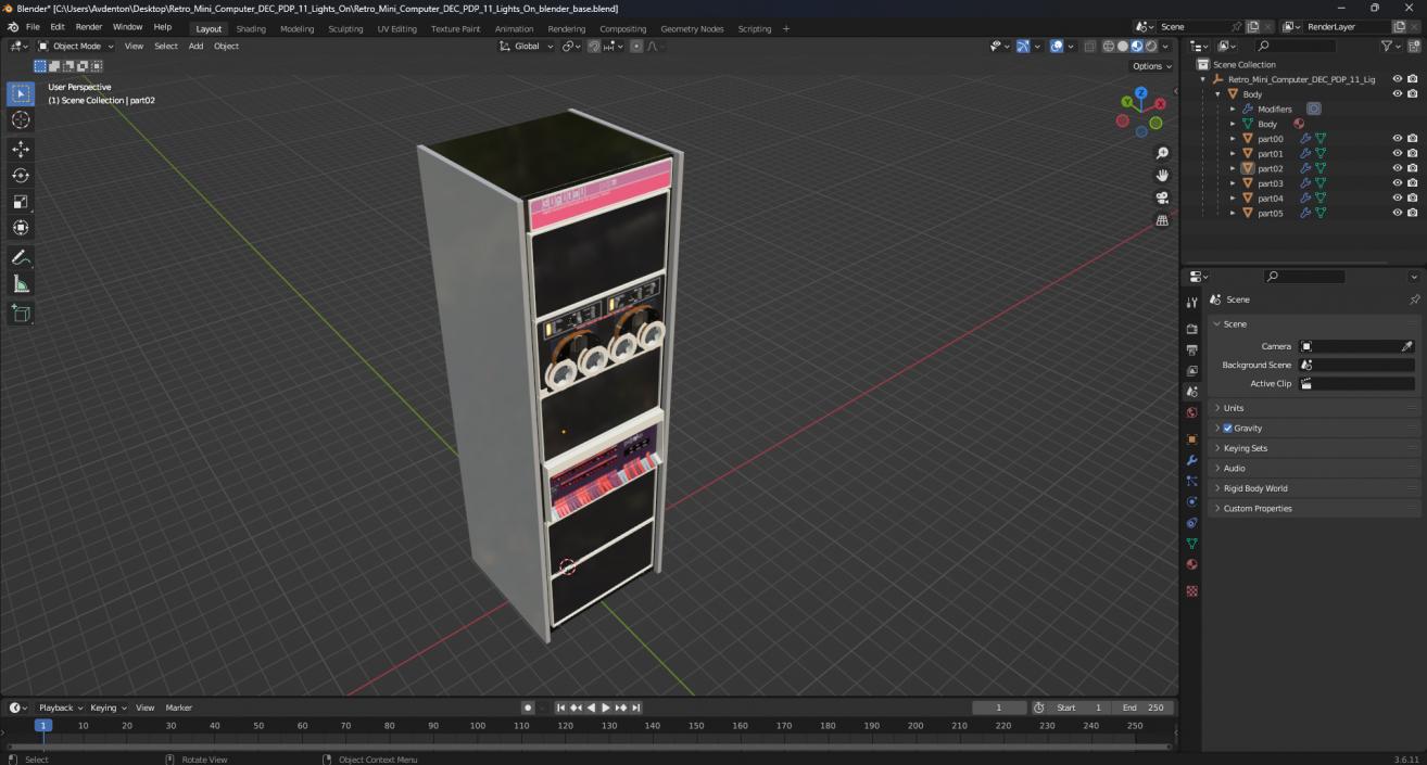 3D model Retro Mini Computer DEC PDP 11 Lights On