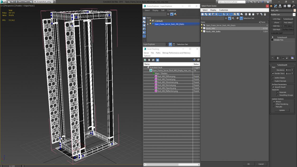 Open Frame Server Rack 44U Empty 3D