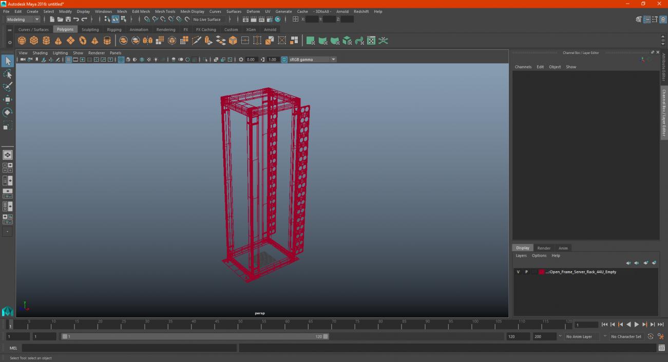 Open Frame Server Rack 44U Empty 3D