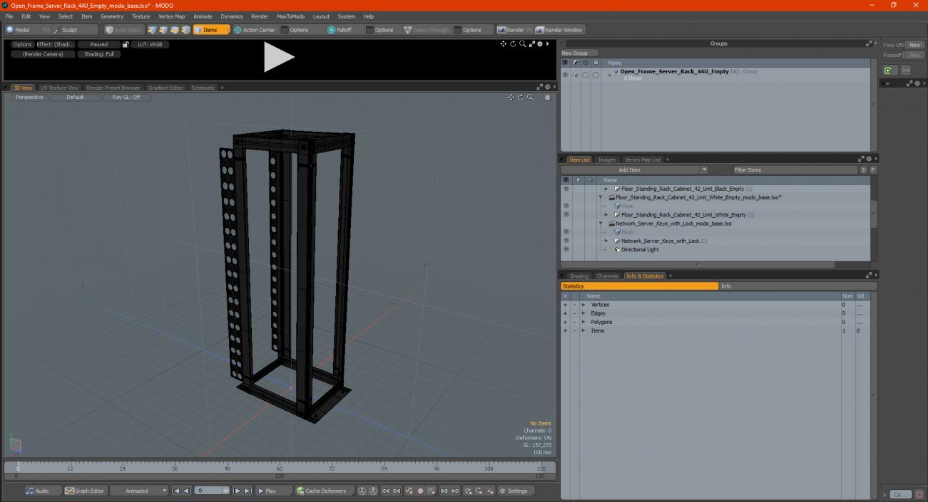 Open Frame Server Rack 44U Empty 3D