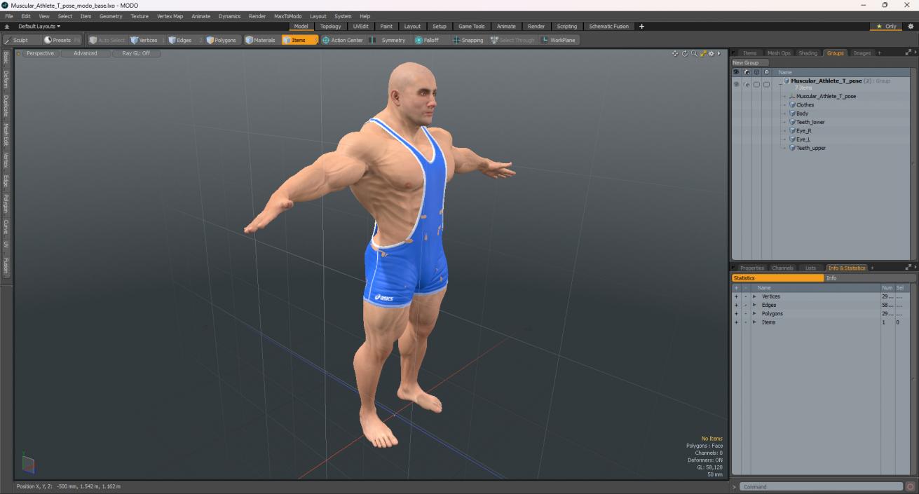 3D model Muscular Athlete T pose in Asics Blue Singlet