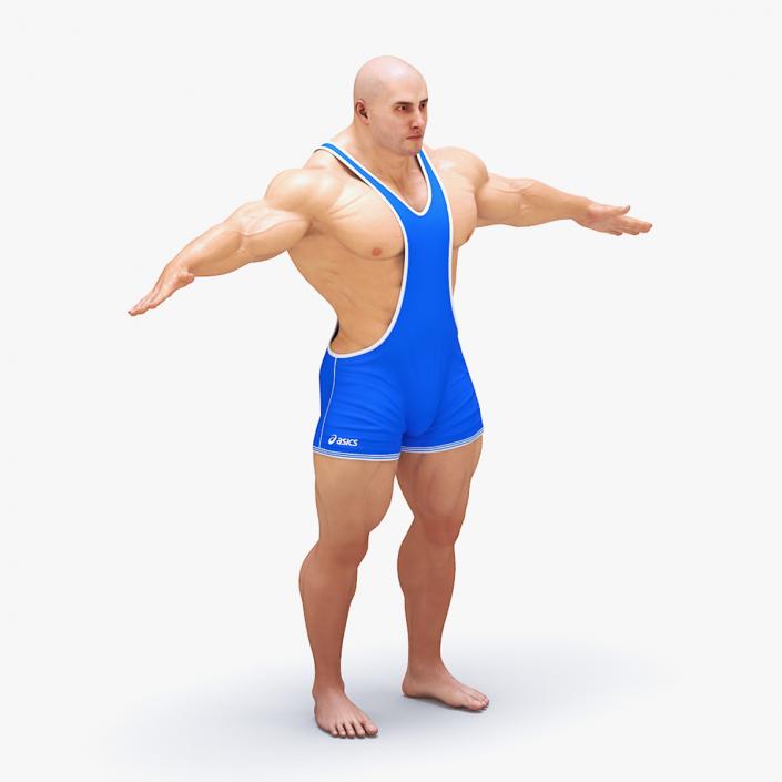 3D model Muscular Athlete T pose in Asics Blue Singlet