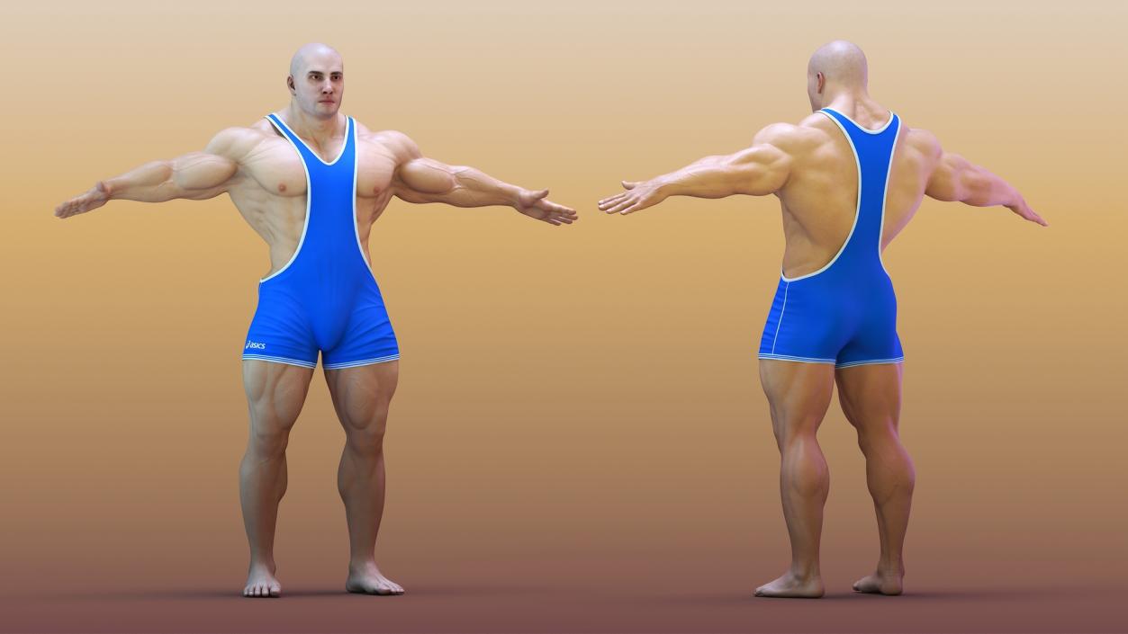 3D model Muscular Athlete T pose in Asics Blue Singlet