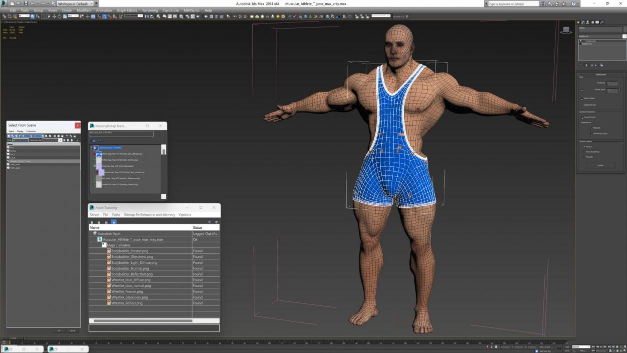 3D model Muscular Athlete T pose in Asics Blue Singlet