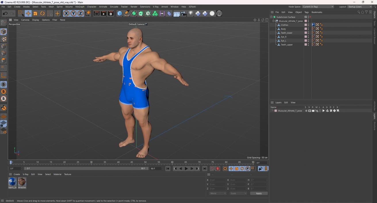 3D model Muscular Athlete T pose in Asics Blue Singlet