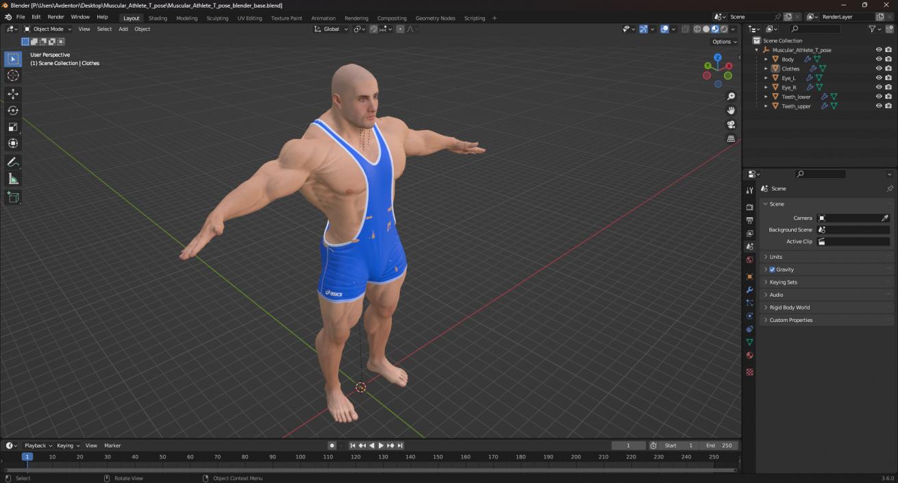 3D model Muscular Athlete T pose in Asics Blue Singlet